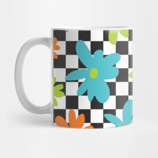 Cute Flowers on Checkered Background Mug